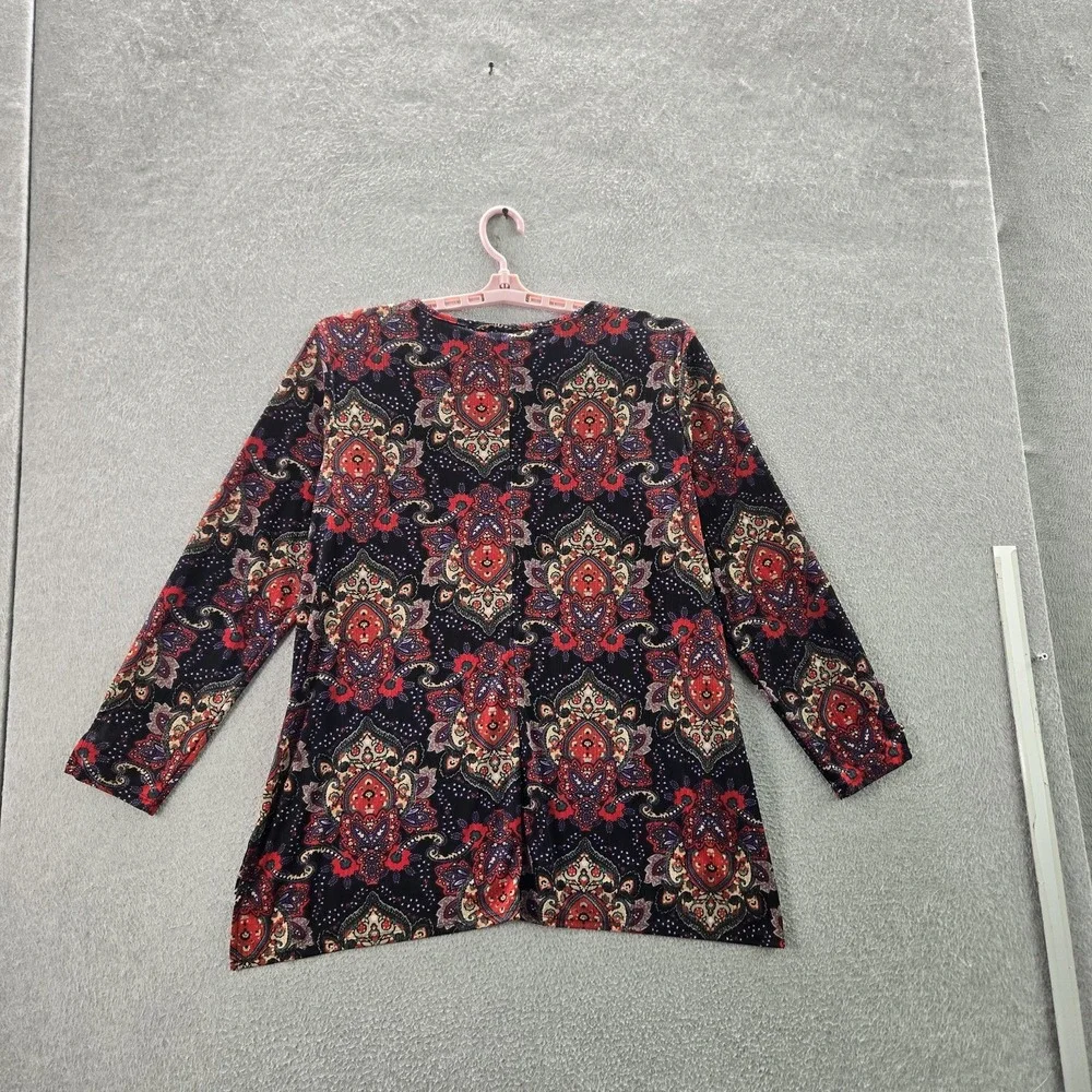 Dana Buchman‎ Women Blouse XL Black Paisley Scoop Neck Pullover Tunic